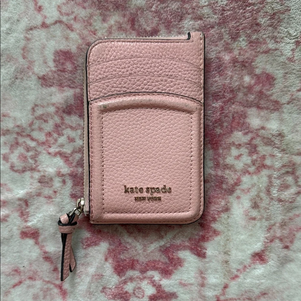kate spade blush pink pebbled leather zip card case
